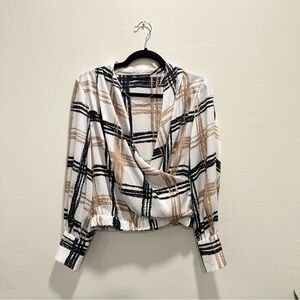 ZARA Work Top/ Blouse - Black and Tan - Size S